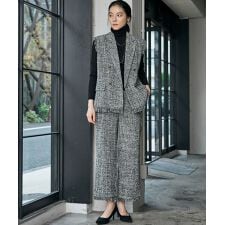 ツイードフリンジ テーラードベスト ワイドパンツ 2点セット セットアップ