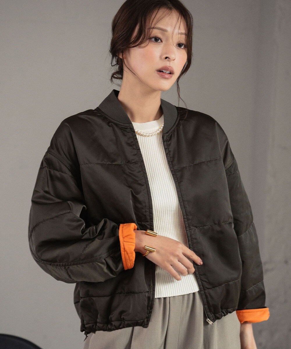 quaranciel: メルトン スタンドカラー ジップ ブルゾン コート