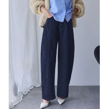 ハイウエスト カーブ デニムパンツ ジーンズ【洗える】