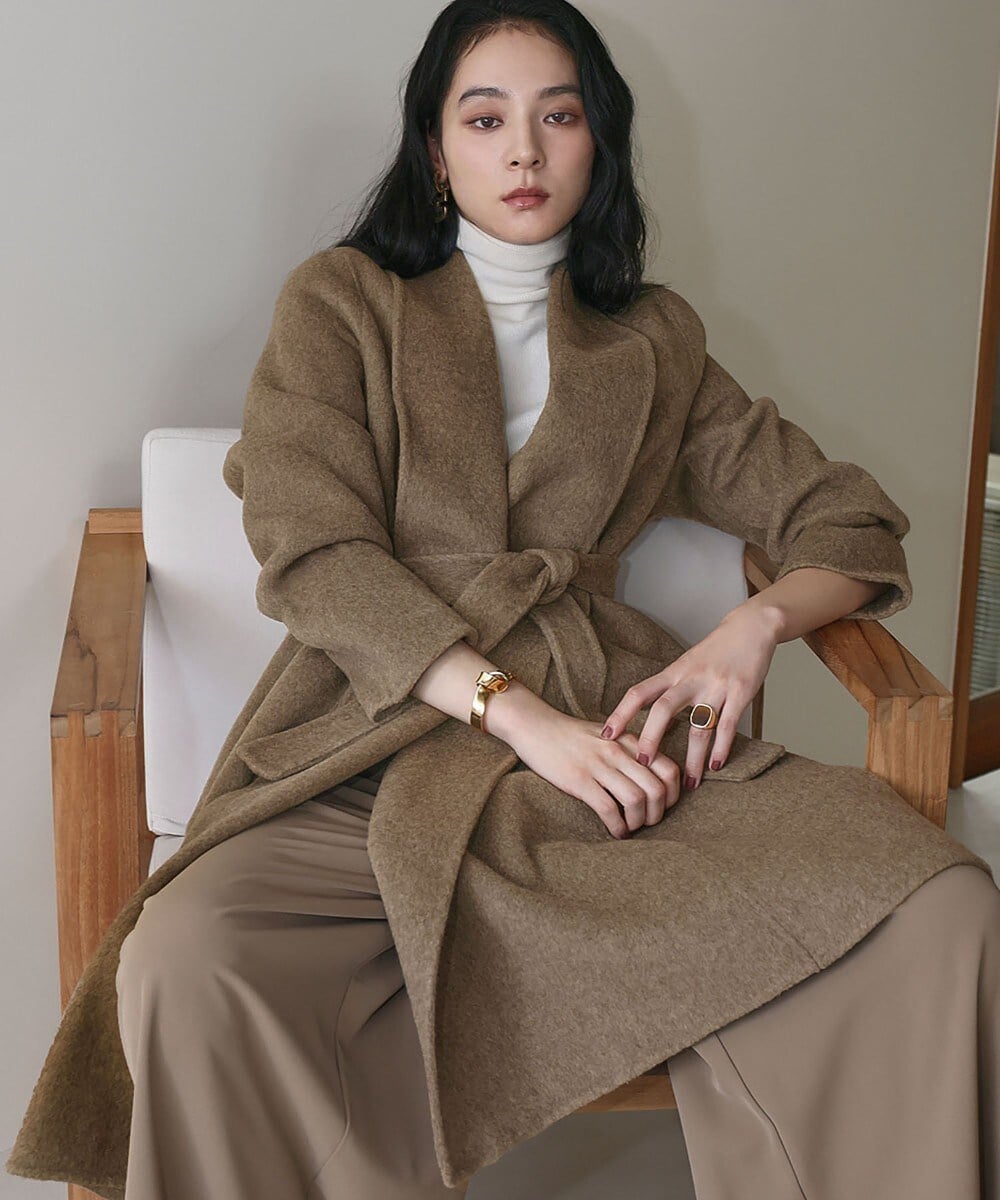 ウール90％＋アルパカ10％】ノーカラー オーバーサイズ ロング丈