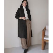 【ウール90％＋アルパカ10％】ノーカラー オーバーサイズ ロング丈 ガウンコート