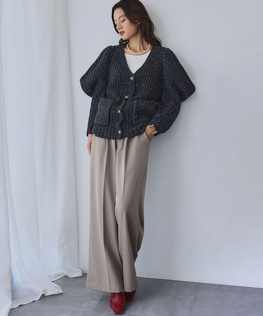 【NEW】エルフランク（ELFRANK）/ネップヤーン 変形スリーブ Vネック ニット カーディガン ネップヤーン 変形スリーブ Vネック ニット カーディガン | エル