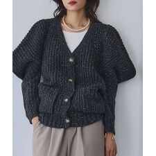 ネップヤーン 変形スリーブ Vネック ニット カーディガン