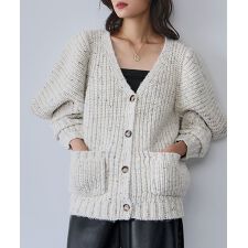 ネップヤーン 変形スリーブ Vネック ニット カーディガン