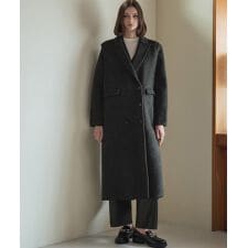 【ウール70％】ロングベスト付き ノーカラー ジャケットコート