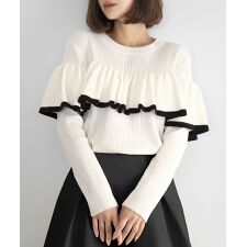 バイカラーフリルリブニットプルオーバー
