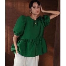 【2026SS】パフボリュームスリーブ ペプラム ブラウス フォーマル 半袖【洗える】