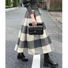 【2026SS】チェックプリント ボックスプリーツ フレアスカート