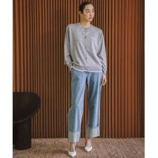 【2026SS】ワンポイント ハート刺繍 バイカラー ニットカーディガン