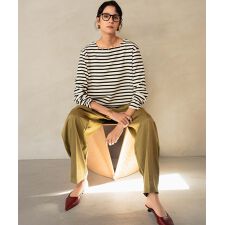 【2026SS】スカラップネック ボーダーカットソー 長袖 きれいめ