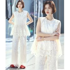 ケミカルレースブラウス・ワイドパンツセットアップ【今季No.1 ブラウスとパンツのセットアップ】