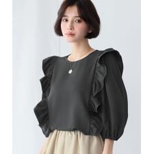 サイドギャザーフリル切替ブラウス