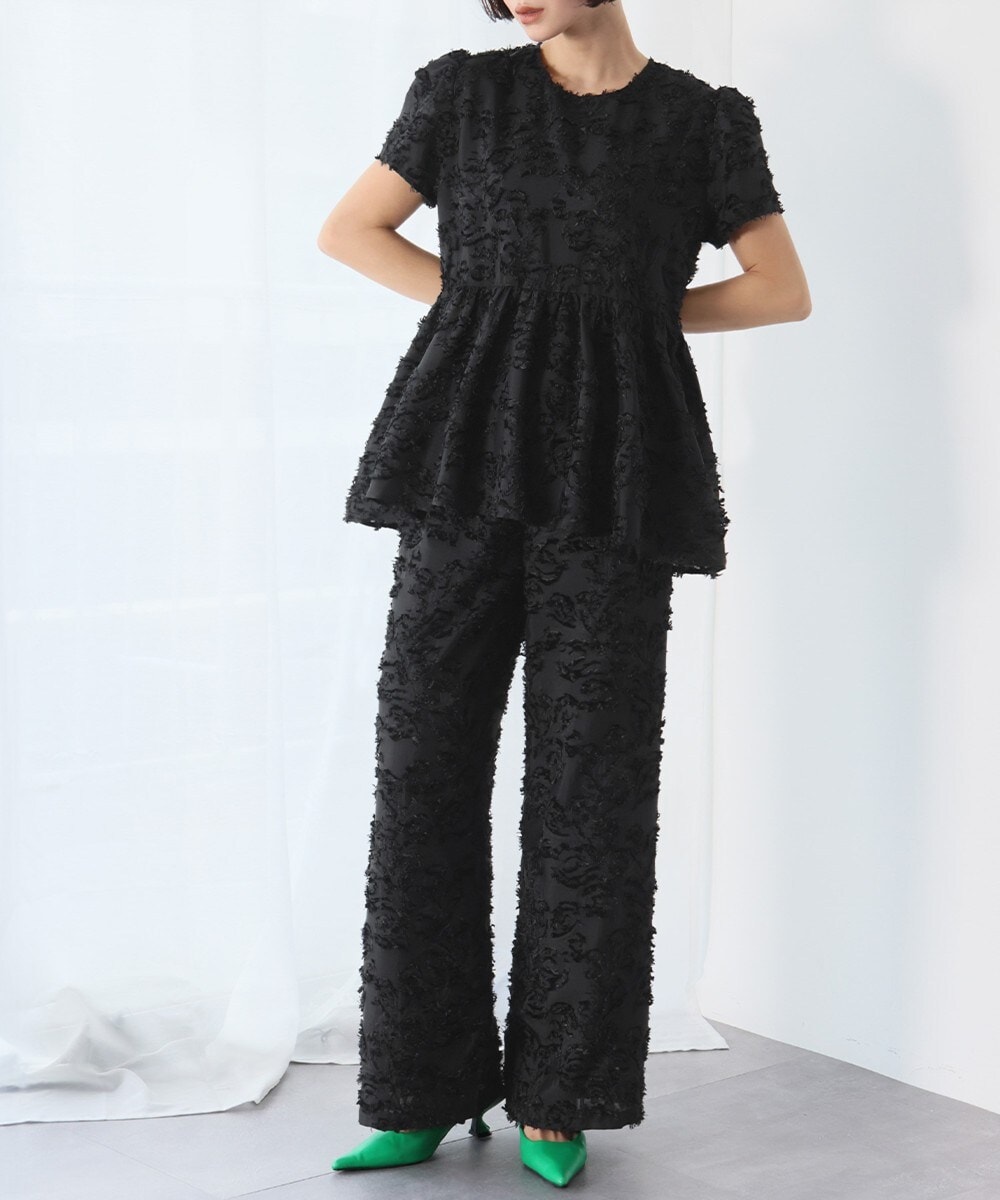 シアージャガードティアードチュニックブラウス＆セミワイドパンツ セットアップ 上下セット