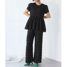 シアージャガードティアードチュニックブラウス＆セミワイドパンツ セットアップ 上下セット