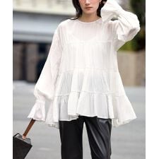 シワ加工ティアードチュニックブラウス