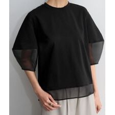 シアー切替えランタンスリーブプルオーバー