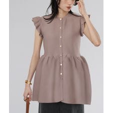 フリル袖ペプラム半袖ニットプルオーバー