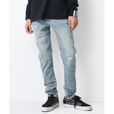 デニムケミカル加工スリムストレートパンツ