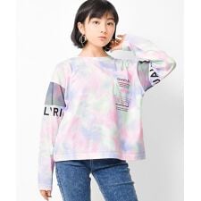 袖メッシュ切り替えロングTシャツ