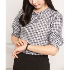 ギンガムチェック シャーリング 5分袖 ブラウス