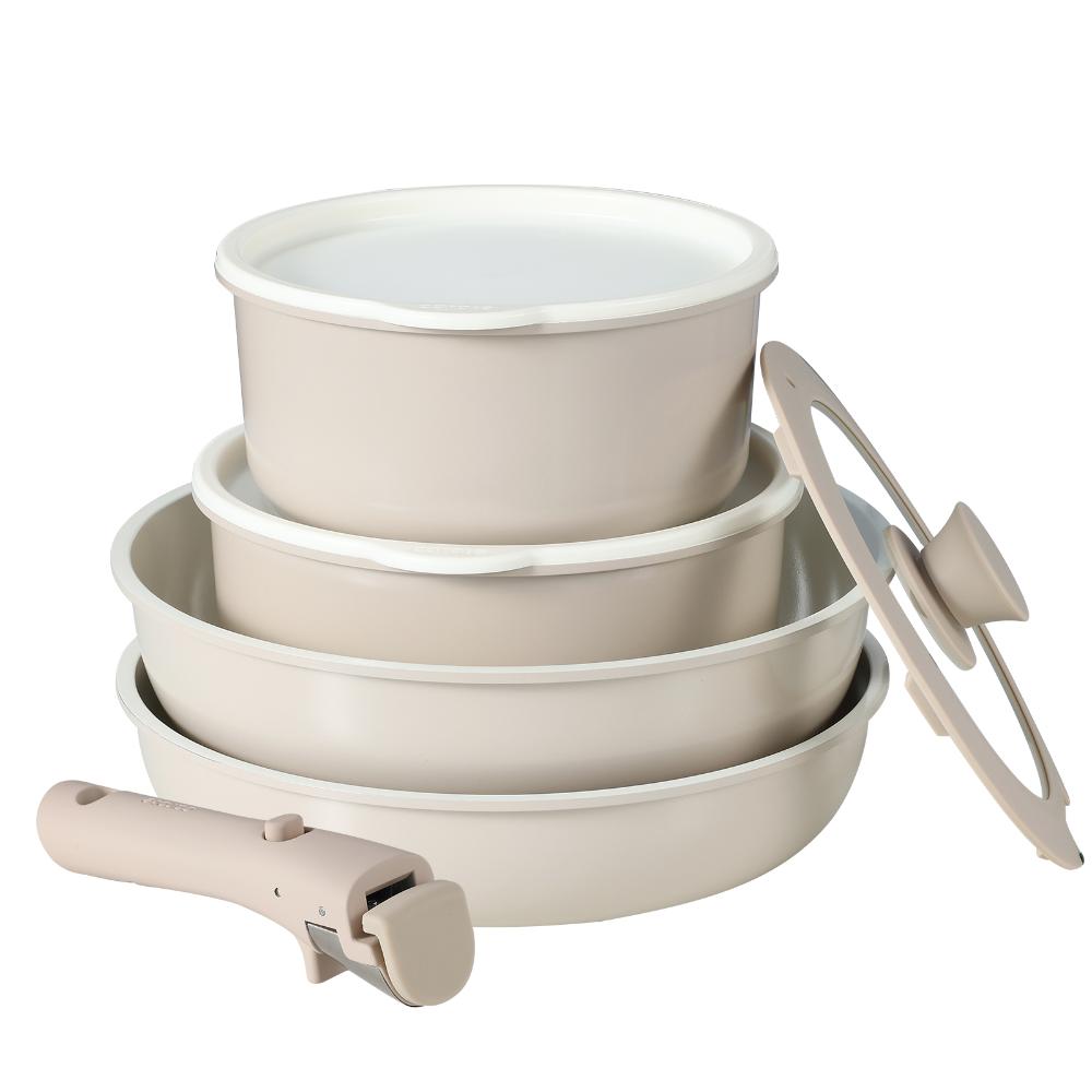 CAROTE(カローテ) フライパン 8点セット IH ガス火対応 ミルクティー