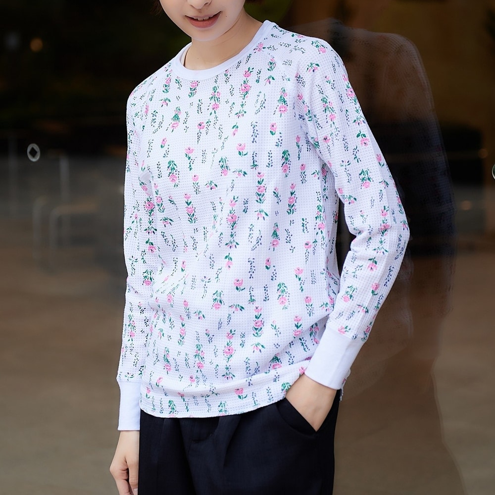 ワッフル花柄ラグランクルーL/S-Tee（パック）