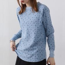 ワッフル花柄ピグメント染めラグランクルーL/S-Tee（パック）