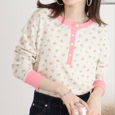 ワッフル花柄クレリックヘンリーL/S-Tee（パック）