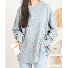 ガーゼ裏毛花柄スウェットクルーネック