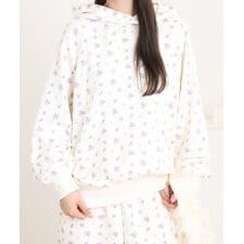 ガーゼ裏毛花柄ラグランスリーブプルパーカ