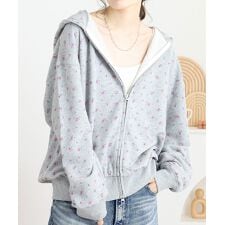 ガーゼ裏毛花柄フルジップパーカ