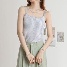 ワッフルボーダー花柄キャミソール（パック入り）