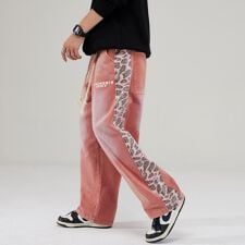 サイドライン ヒョウ ストレートパンツ ボトム ボトムス メンズ 派手 インパクト レオパード