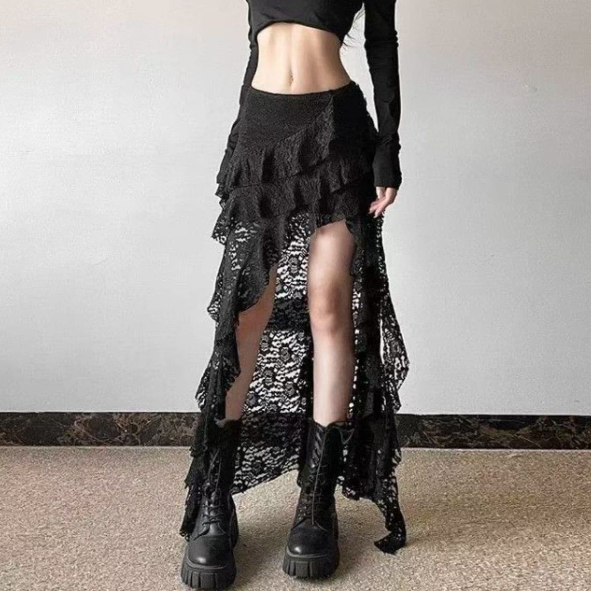 [�}���C]Skirt/���[�X�A�V���X�J�[�g ST/No.22350/�x���V�[�iBelle Cie�j �u���b�N