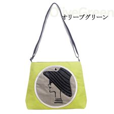 女性イラスト ショルダーバッグ 斜めかけ ナイロン はっ水 ショルダー 大容量 KFB パリジェンヌ