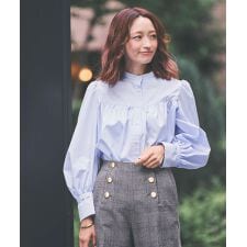 【UVカット・洗える】 バンドカラーボリュームスリーブブラウス