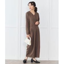 【イージーケア】 パウダーツイル Vネックジャンプスーツ