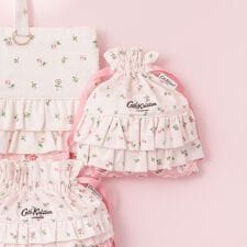 ダブルフリル２サイドドローストリングポーチ Lace Sprigs