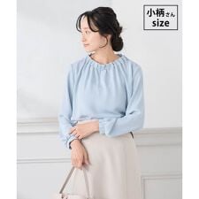 【低身長サイズ】【洗える】タックネックブラウス