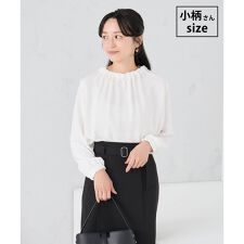 【低身長サイズ】【洗える】タックネックブラウス