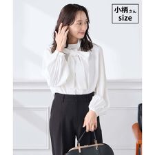 【低身長サイズ】【洗える】2WAY袖プリーツボウタイブラウス