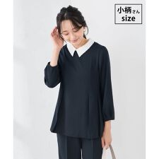 【低身長サイズ】2WAYサテン襟付きペプラムブラウス【洗える/速乾/毛玉になりにくい/イージーケア】