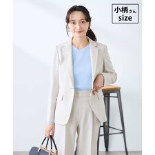 【低身長サイズ】【洗える/UVカット】リネンライクストレッチテーラードジャケット