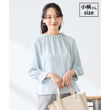 【低身長サイズ】【洗える】タックネックブラウス