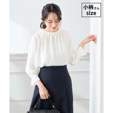 【低身長サイズ】【洗える】タックネックブラウス