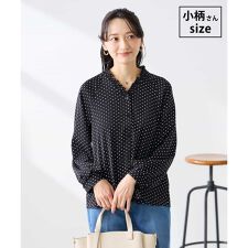 【低身長サイズ】フリルVネックドット柄ブラウス