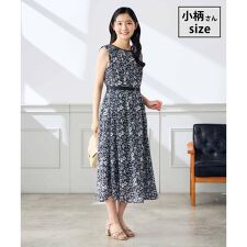 低身長サイズ/洗える】フラワープリントギャザーノースリーブ 