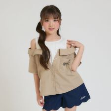 【別注】肩あきシャツドッキングトップス