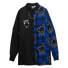 LISTEN FLAVOR　やんのかステップ黒猫2WAYシャツ【BLACK××BLUE】