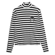 LISTEN FLAVOR　黒猫同盟スタッズリブトップ【BORDER】